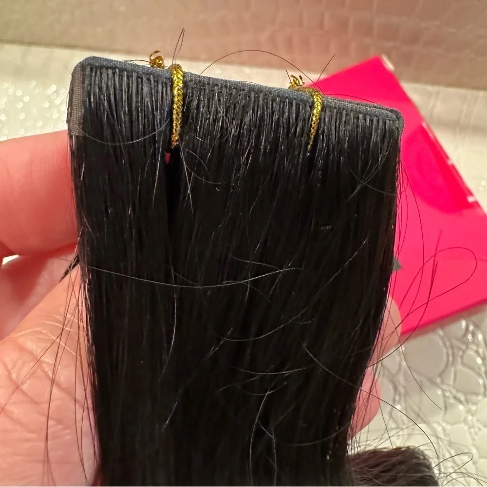 16” Natural Black Body Wave Invisi Edge Tape In Human Hair Extensions 50g #TF8